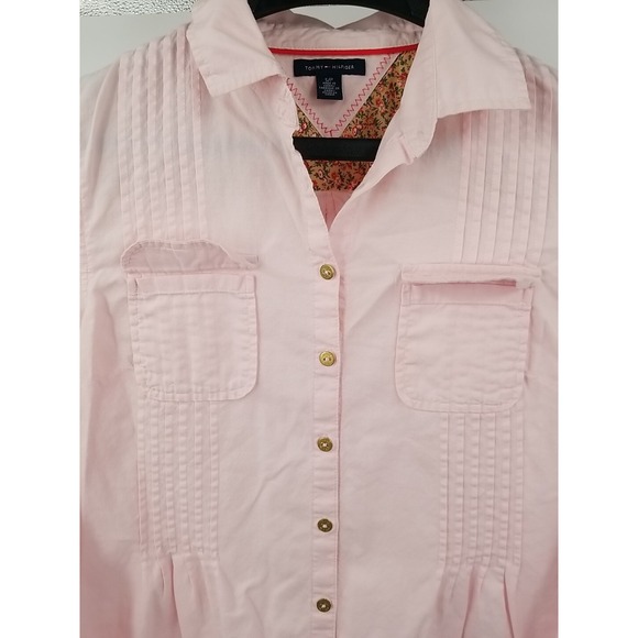 Tommy‎ Hilfiger Womens Pink Roll-Tab Long Sleeve Button Up Pleated Top - Picture 5 of 7